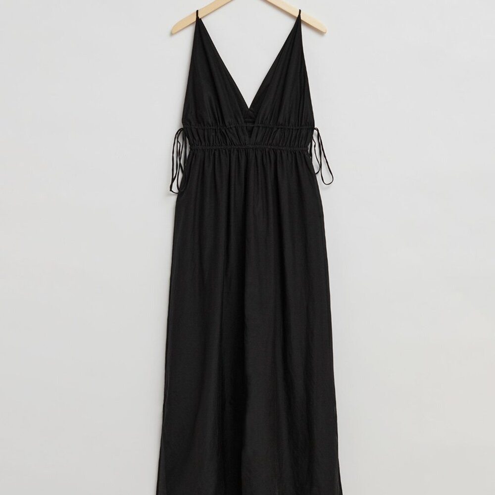 &Other stories cotton silk Tie-Detailed V-Cut Maxi Dress Small